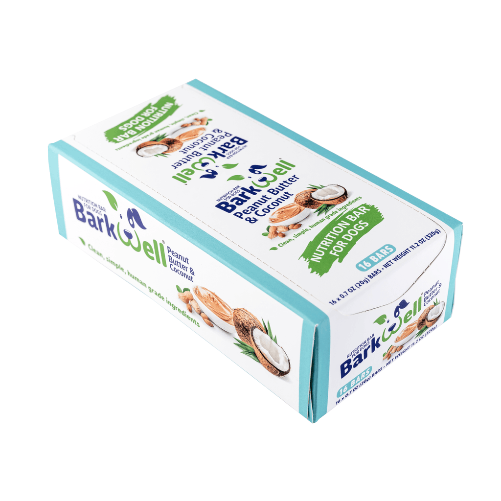 Peanut butter and coconut dog nutrition bar box